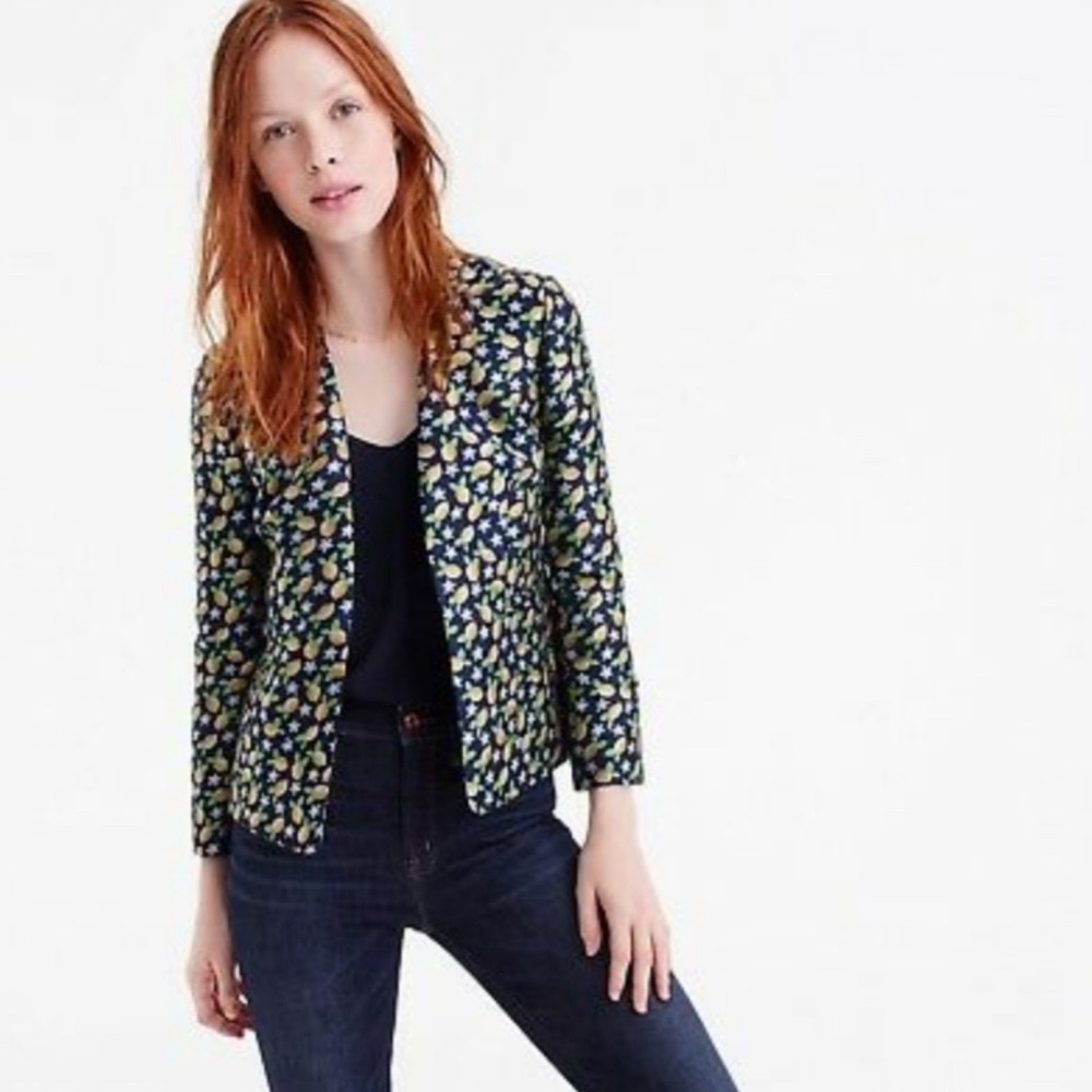 J. Crew Lemon Jacquard Navy Women's Blazer Size 2 Tall